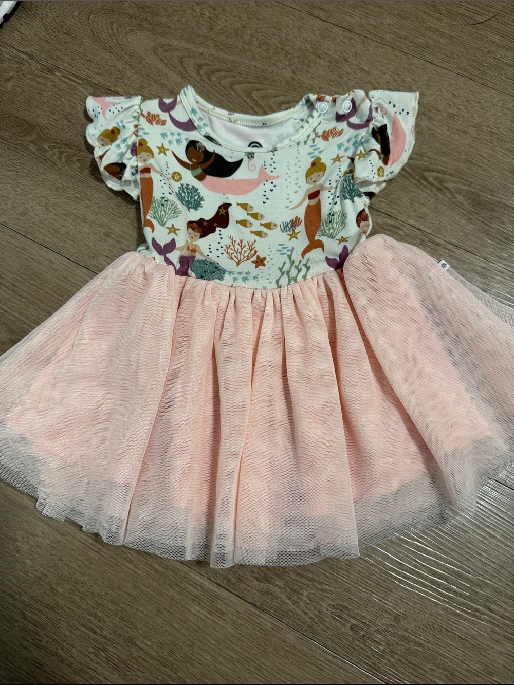 Girls' Pink Mermaid Print Tulle Dress